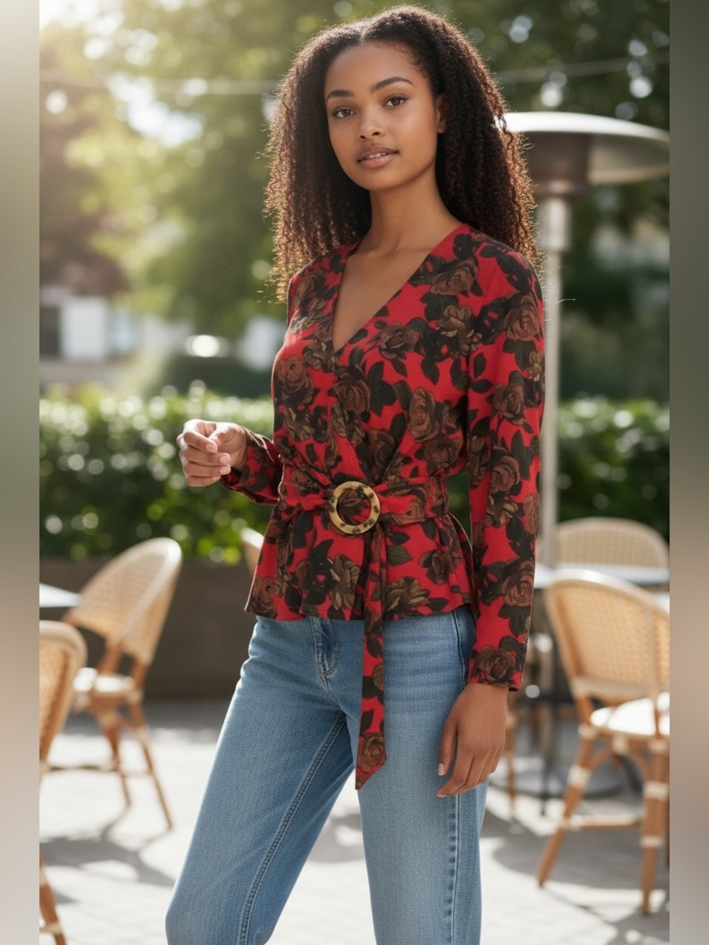 Topshop Red and Brown Floral Blouse